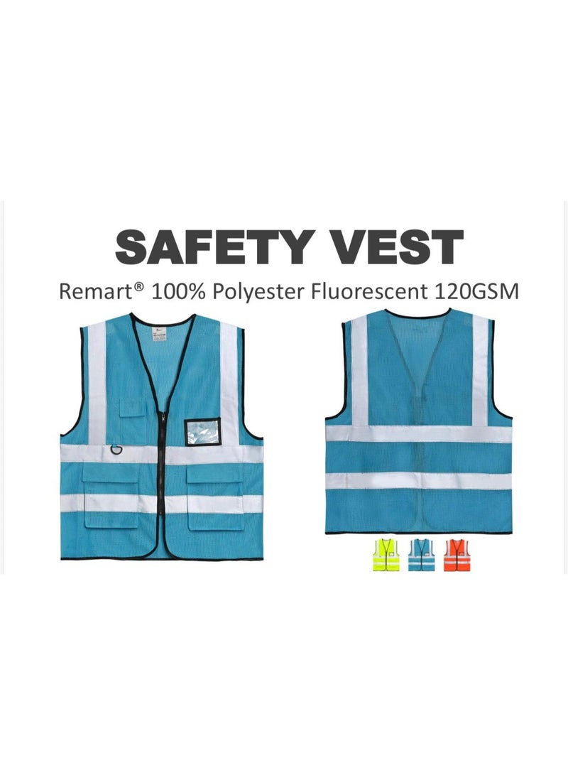 Remart High Visibility Safety Vest for Men & Women, Fluorescent Blue Reflective Vest with Zipper, Multi-Pocket Work Vest, 120 GSM Polyester, Construction & Road Safety - Image 4